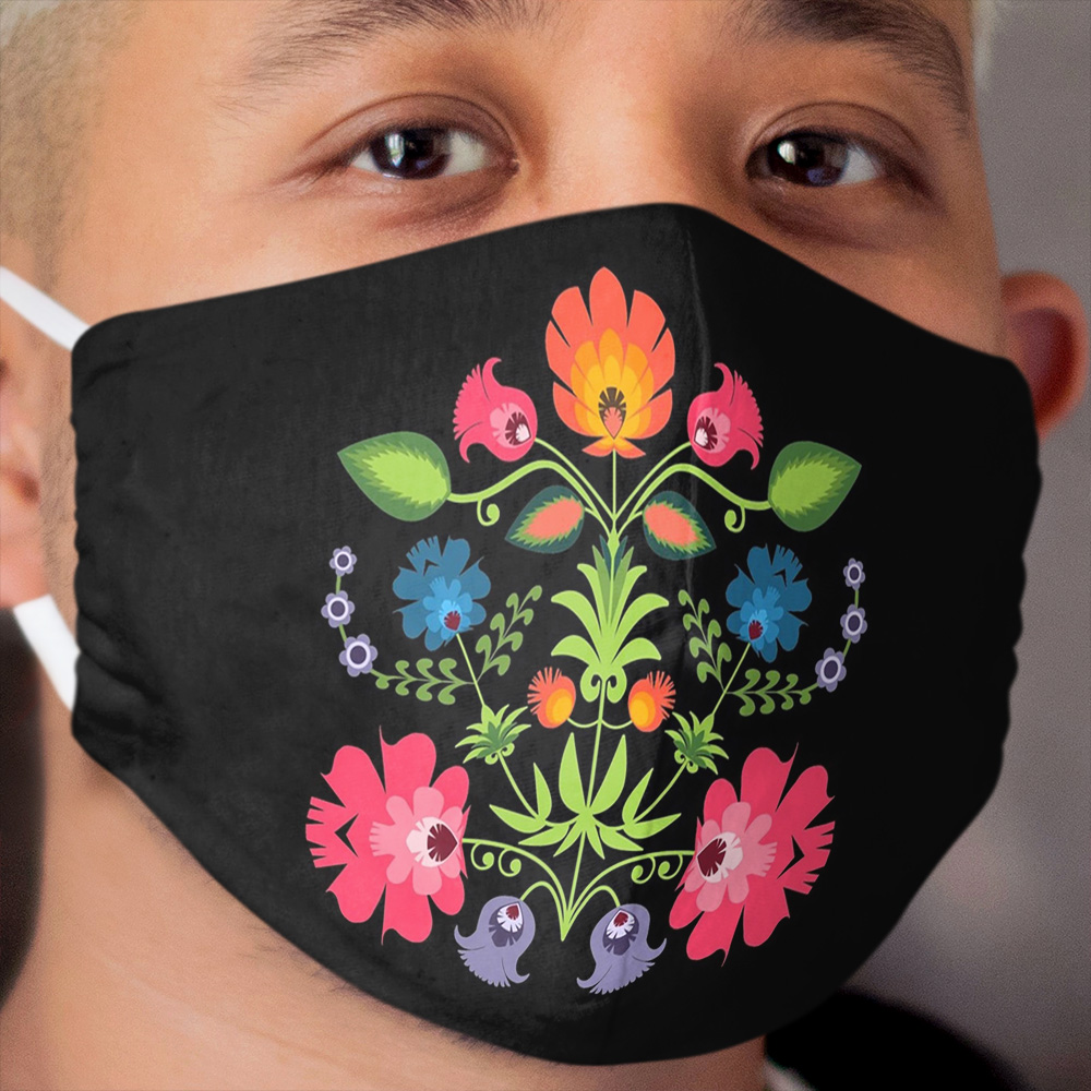 Polish Folk Flowers on Black Cloth Face Mask