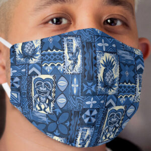 Pomaika'i Tiki Hawaiian Vintage Tapa - Indigo Blue Cloth Face Mask