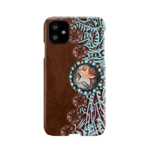 Primitive Cowboy Cowgirl Western Country Brown Turquoise Leather Phone Case