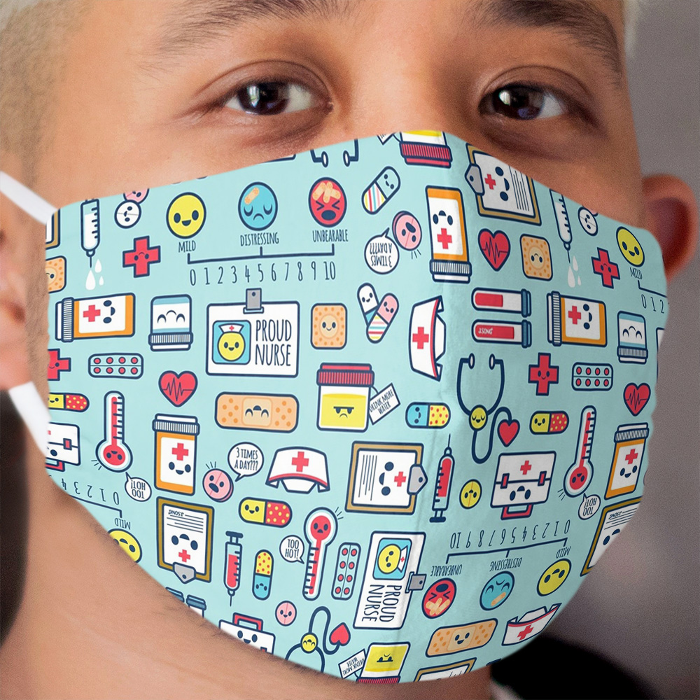Proud To Be a Nurse / Surface Pattern Design / Blue Cloth Face Mask