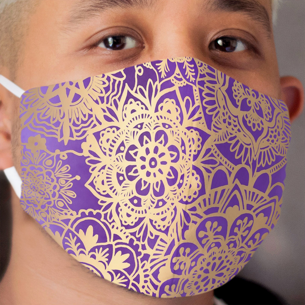 Purple and Gold Mandala Pattern Cloth Face Mask