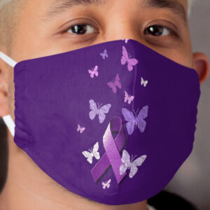 Purple Awareness Ribbon with Butterflies Cloth Face Mask