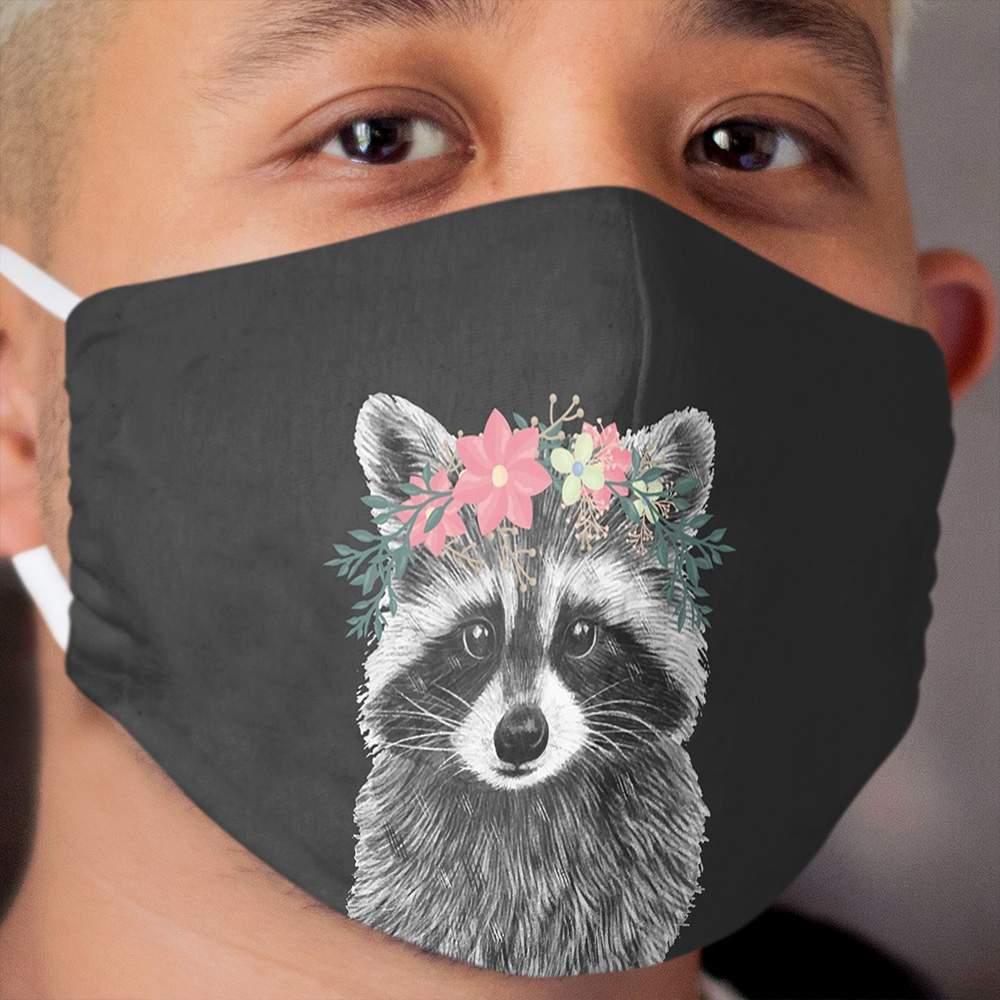 Raccoon Floral Crown Flowers Funny Cute Animal Raccoon Gift Cloth Face Mask