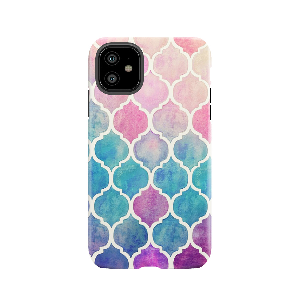 Rainbow Pastel Watercolor Moroccan Pattern Tough Phone Case