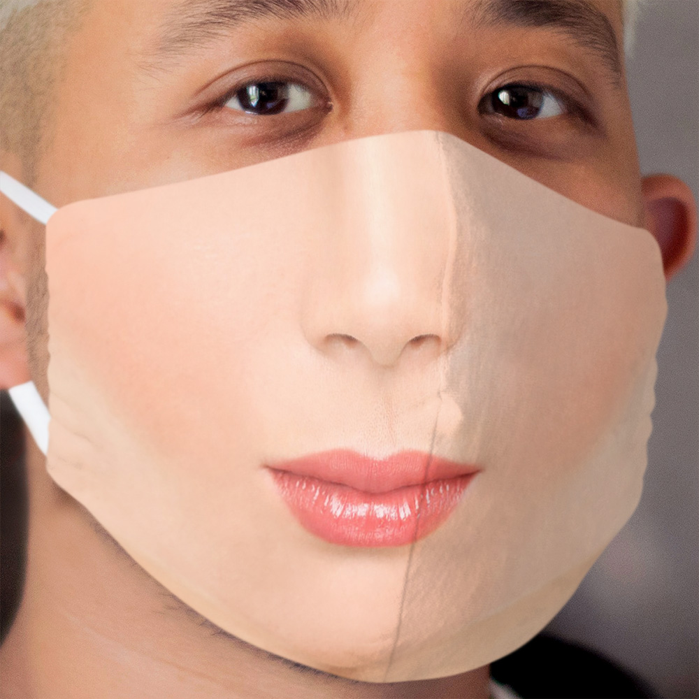 Real photo of woman's face red lipstick closed lips beauty model girl. Cloth Face Mask