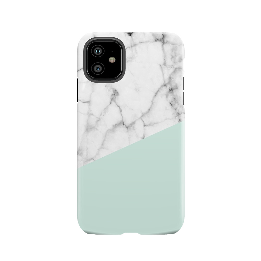 Real White Marble Half Pastel Mint Green Tough Phone Case