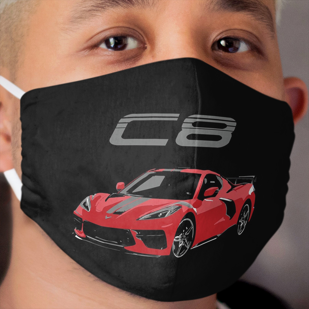 Red Chevy Corvette C8 Mid Engine Cloth Face Mask