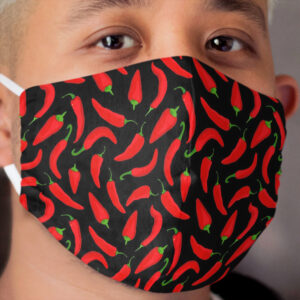 Red Chilli Pepper Pattern on Black Cloth Face Mask
