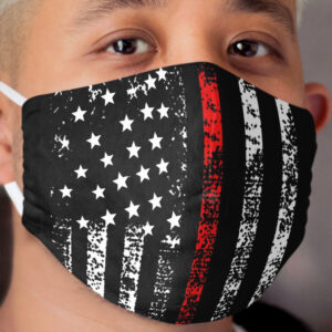 Red Line US Flag Cloth Face Mask USA DISTRESSED Firefighter Gift Cloth Face Mask