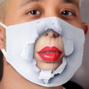 Red Lips Ripped Cloth Face Mask 2