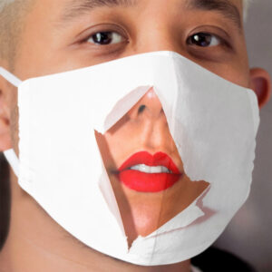 Red Lips Ripped Cloth Face Mask