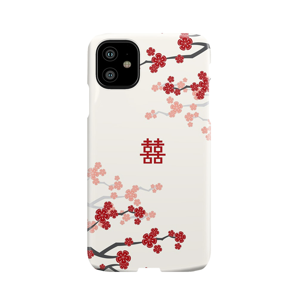 Red Oriental Cherry Blossoms On Ivory And Chinese Wedding Double Happiness | Japanese Sakura Phone Case