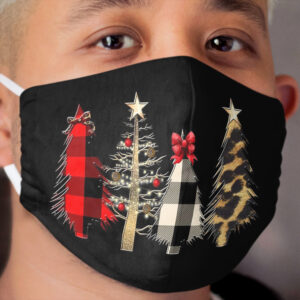 Red Plaid Christmas Tree Cloth Face Mask
