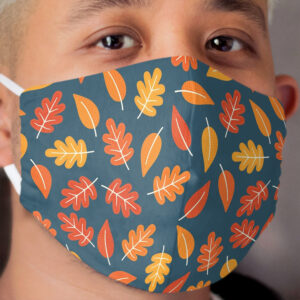 Retro Autumn Leaves on Indigo Blue Cloth Face Mask
