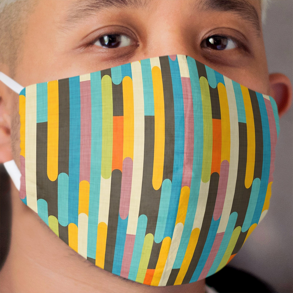 Retro Color Block Popsicle Sticks Blue Cloth Face Mask