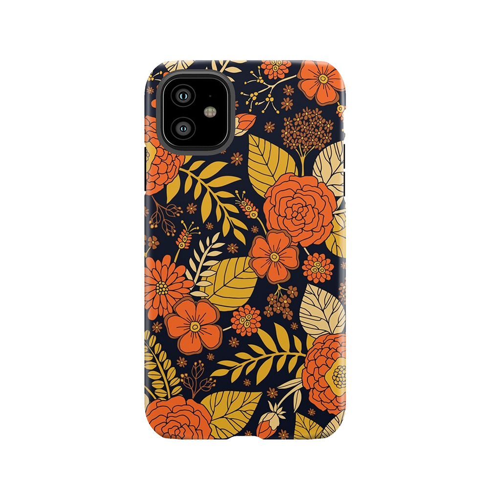 Retro Orange, Yellow, Brown, & Navy Floral Pattern Tough Phone Case