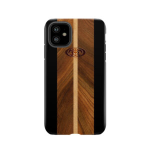 Rocky Point Hawaiian Faux Wood Surfboard - Black Tough Phone Case