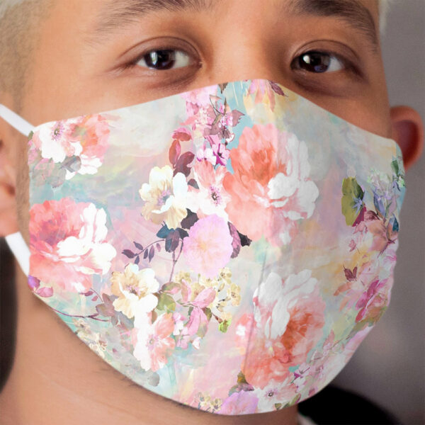 Romantic Pink Teal Watercolor Chic Floral Pattern Cloth Face Mask