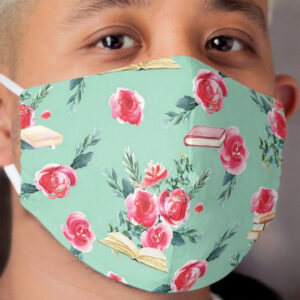 Roses and Books with Aqua Background Cloth Face Mask