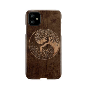 Rough Wood Grain Effect Tree Of Life Yin Yang Phone Case