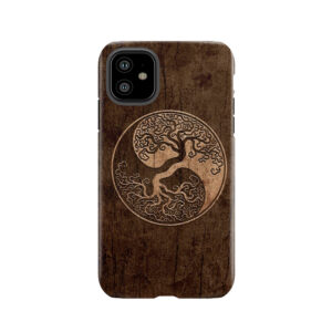 Rough Wood Grain Effect Tree Of Life Yin Yang Tough Phone Case