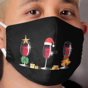 Santa Hat Christmas Wine Glasses Xmas Drinking Gift Cloth Face Mask
