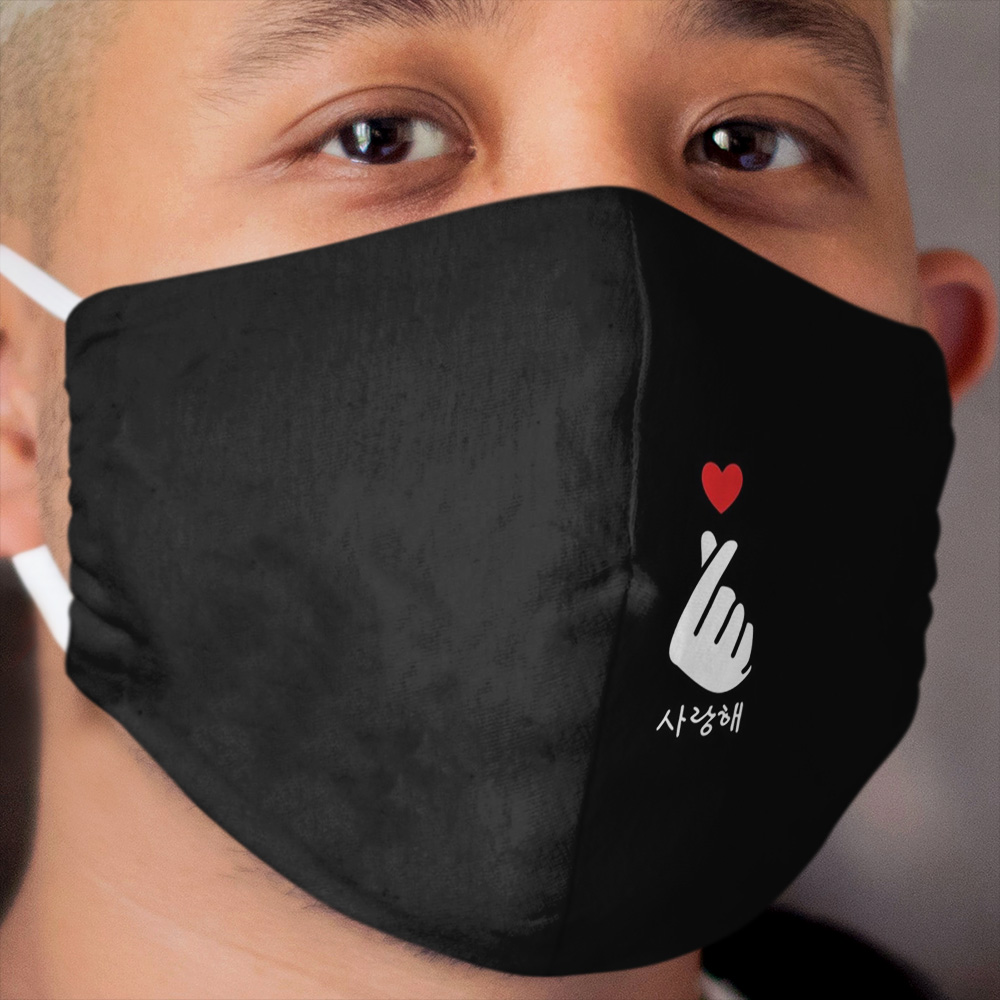 Saranghae K-Pop Finger Heart Pocket Korean Love Hangul Cloth Face Mask