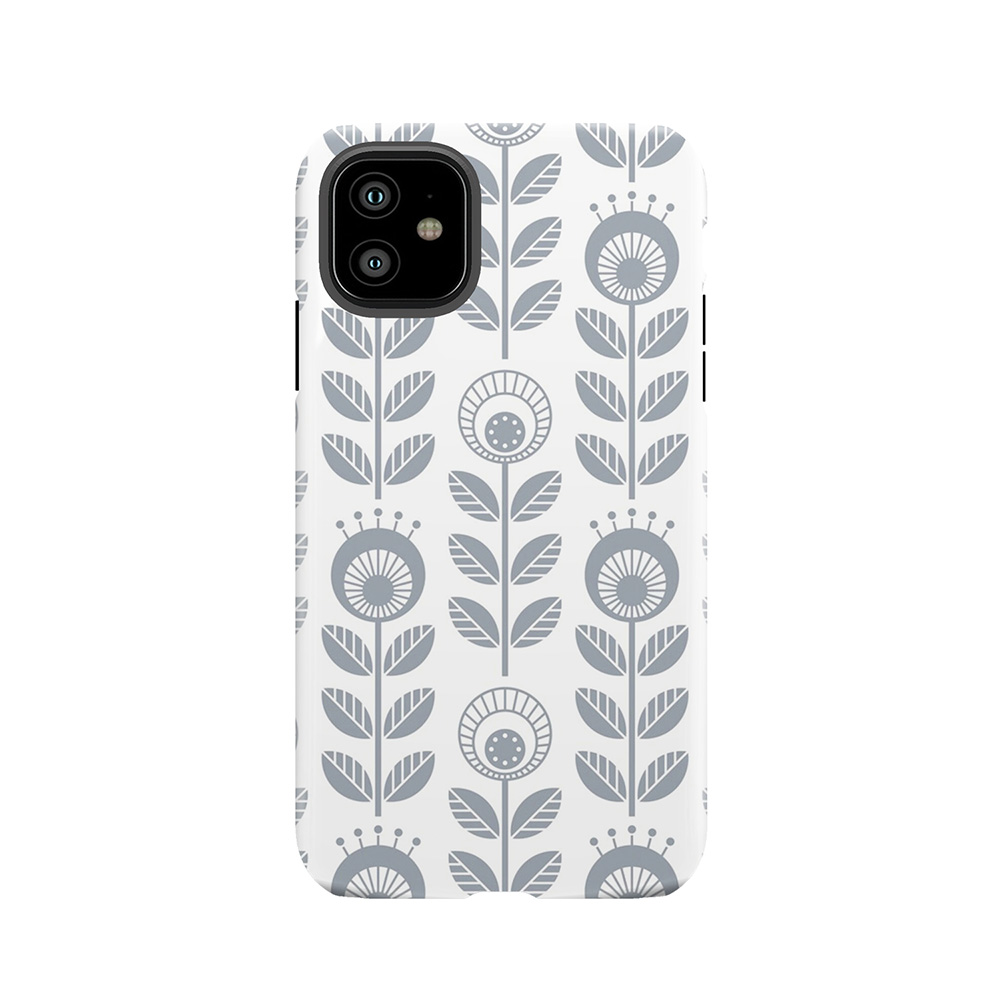Scandi Garden 01-3, Silver Grey On White Tough Phone Case