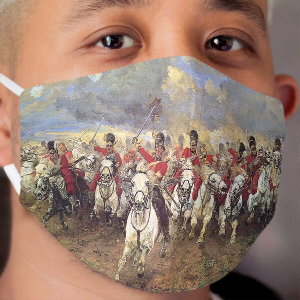 Scotland Forever! 1881, Battle of Waterloo, Lady Butler, Charge of the Royal Scots Greys. Cloth Face Mask