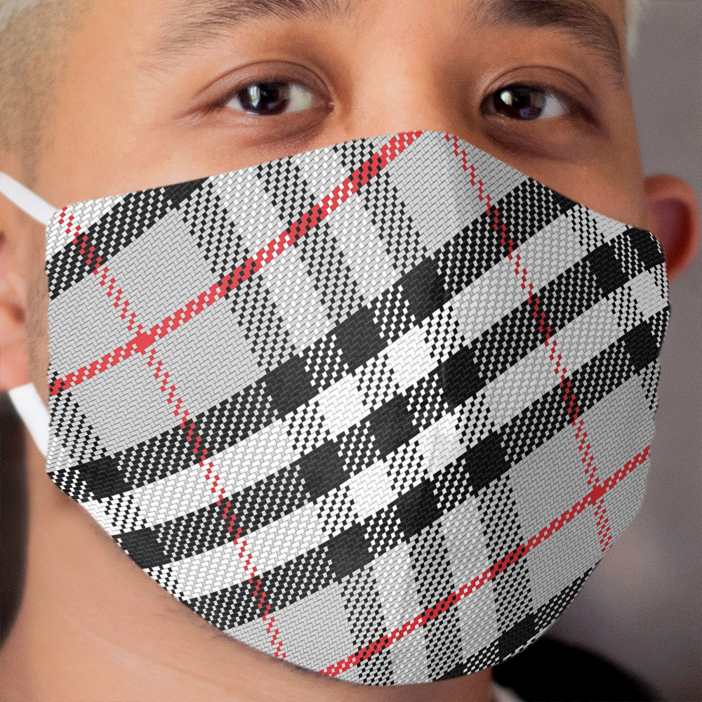 Scottish tartan black, white, red and grey Cloth Face Mask
