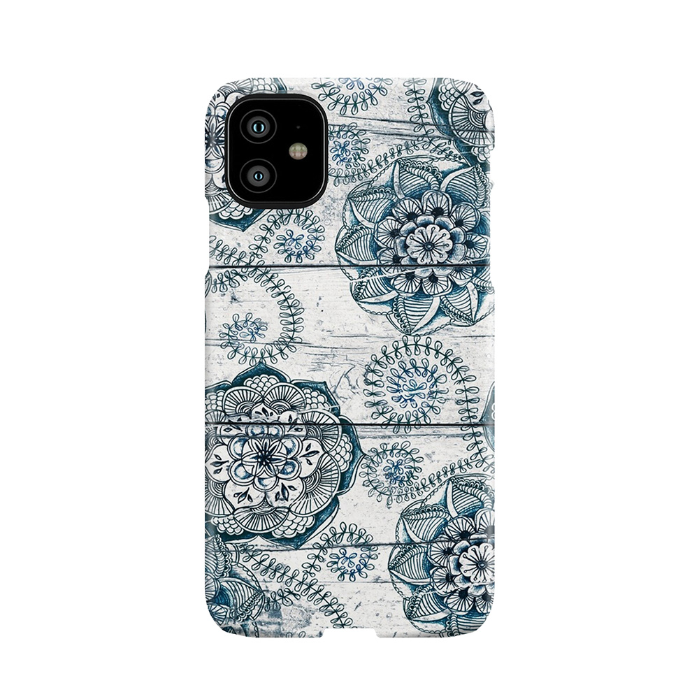 Shabby Chic Navy Blue Doodles On Wood Phone Case