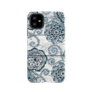 Shabby Chic Navy Blue Doodles On Wood Tough Phone Case