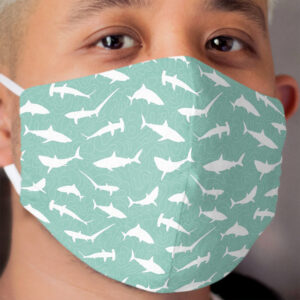 Shark Frenzy Pattern on Teal Blue Cloth Face Mask
