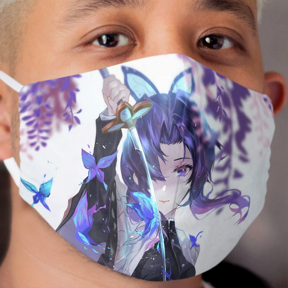Shinobu Kocho - Demon Slayer Kimetsu no Yaiba Insect Pillar Shinobu Kocho . Cloth Face Mask