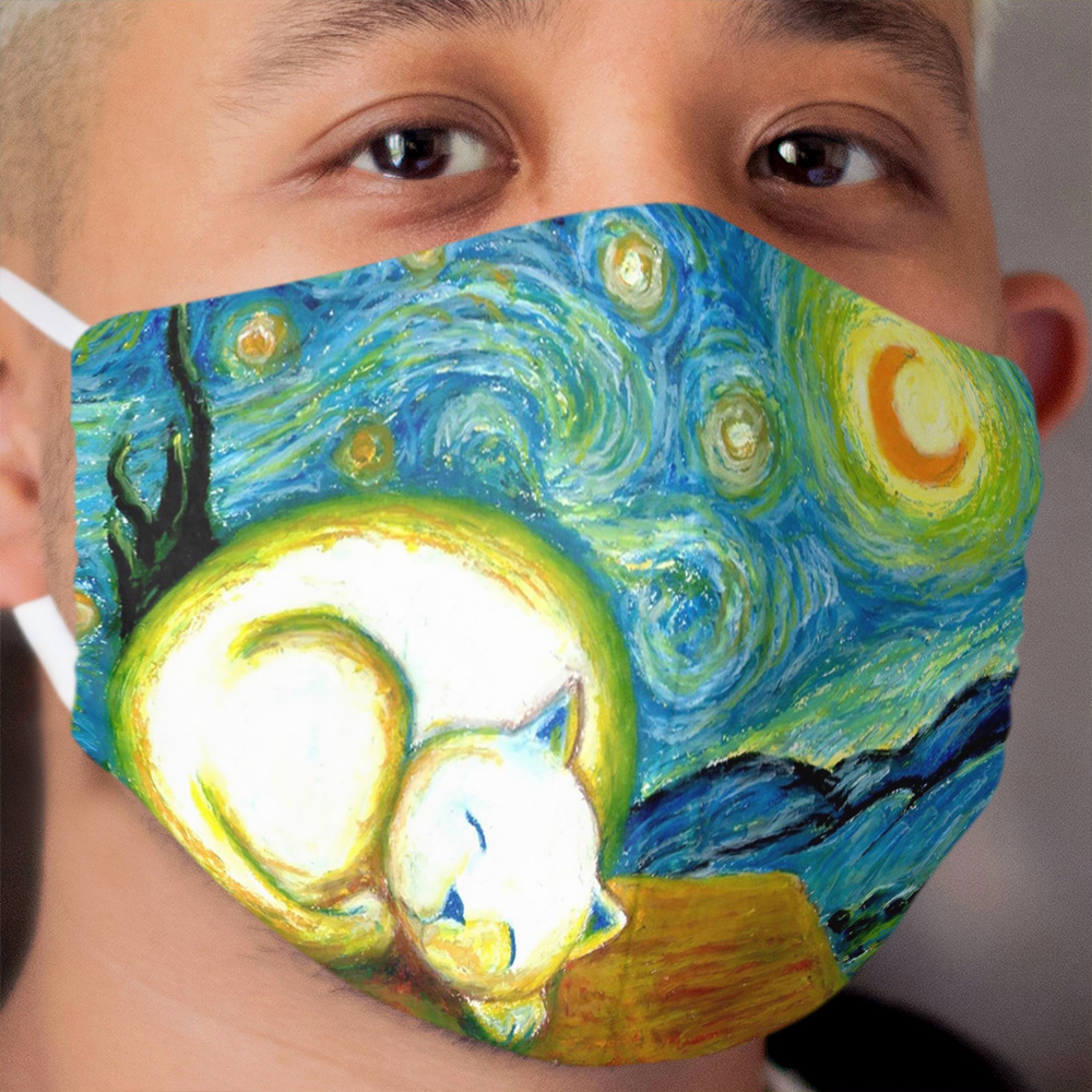 Sleeping cat in starry night Cloth Face Mask