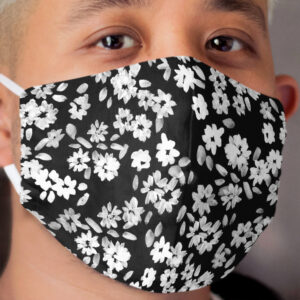 Small Painted Flowers Black and White Cloth Face Mask