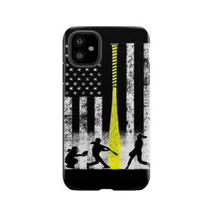 Softball Flag With Softball Players And Yellow Bat Tough Phone Case