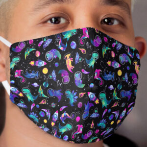 Space Dinosaur Astronauts Watercolor Pink Purple Pattern Cloth Face Mask