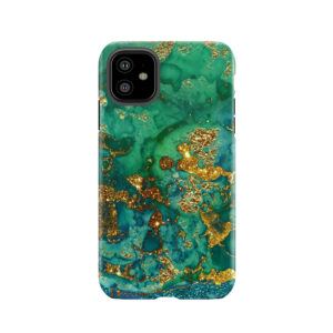 Sparkling Gold Glitter On Green And Blue Marble Tough Phone Case