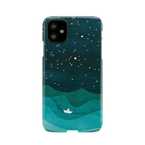 Starry Ocean, Teal Sailboat Watercolor Sea Waves Night Phone Case