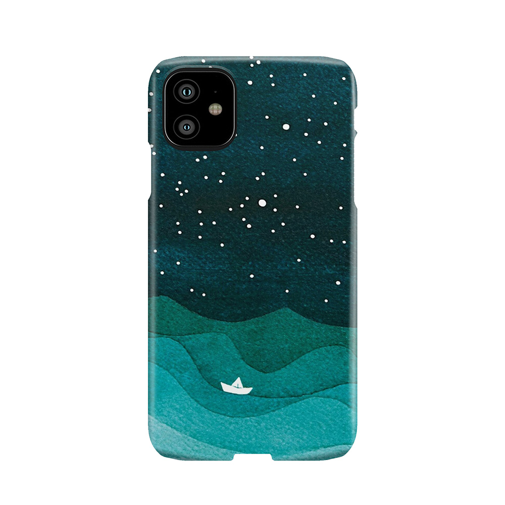 Starry Ocean, Teal Sailboat Watercolor Sea Waves Night Phone Case