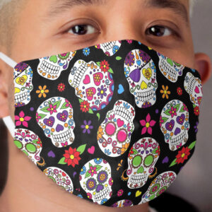 Sugar Skull Flower Black Pattern Cloth Face Mask