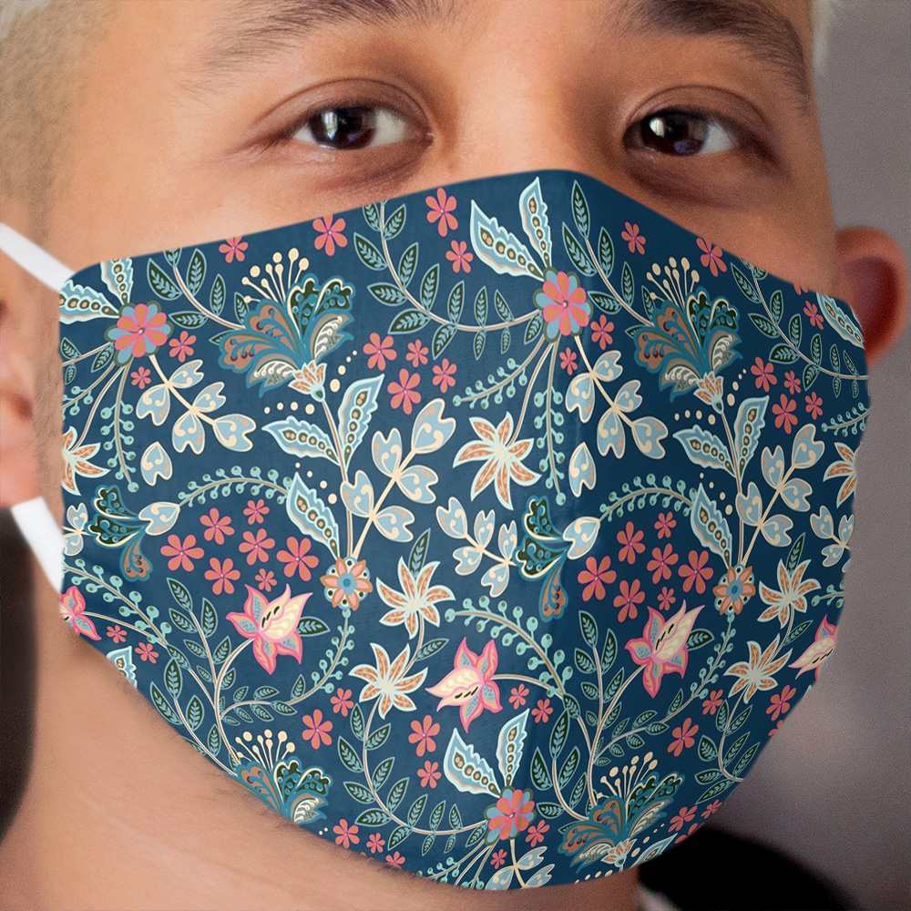 Summer Floral Blue Cloth Face Mask