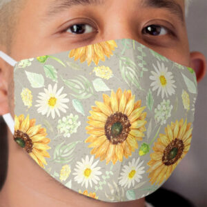 Sunflowers and Daisies | Watercolor | Art | Pattern | Grey Texture Cloth Face Mask
