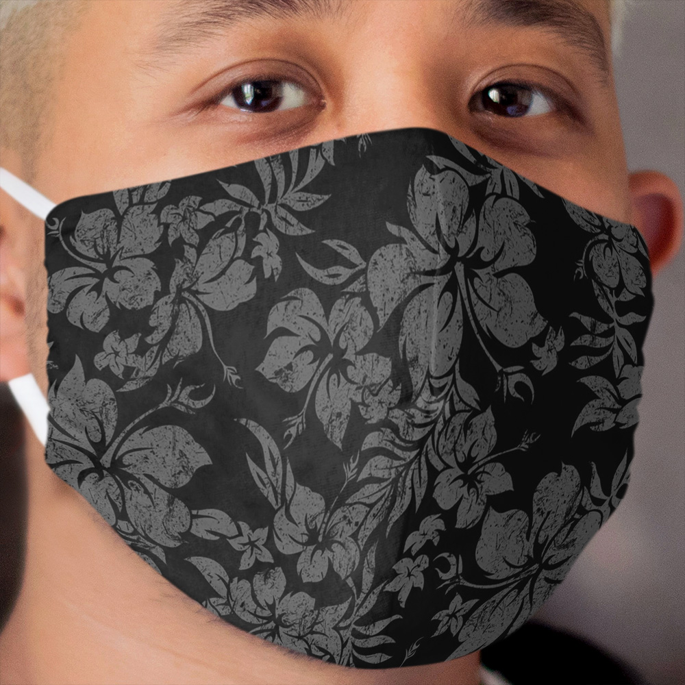 Sunset Beach Hawaiian Faux Koa Wood Surfboard - Black and Gray Cloth Face Mask