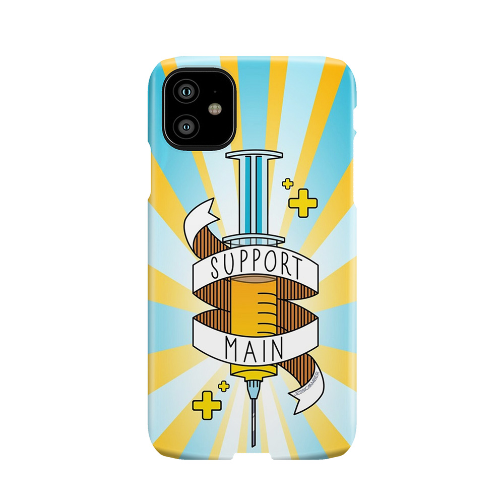 Support Main | Gamer Art Fps Rpg | Doctor Syringe And Banner | Yellow Blue Phone Case