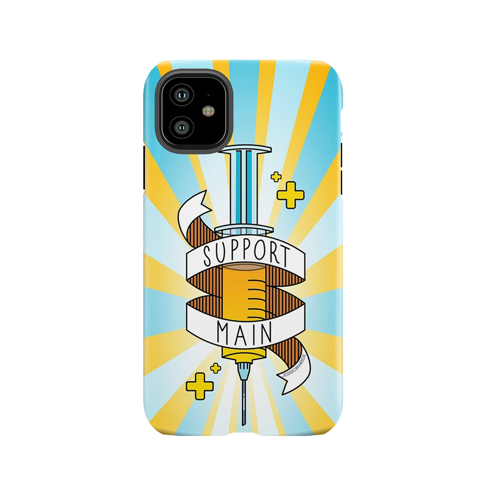 Support Main | Gamer Art Fps Rpg | Doctor Syringe And Banner | Yellow Blue Tough Phone Case