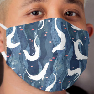 Swimming otters on navy blue Cloth Face Mask
