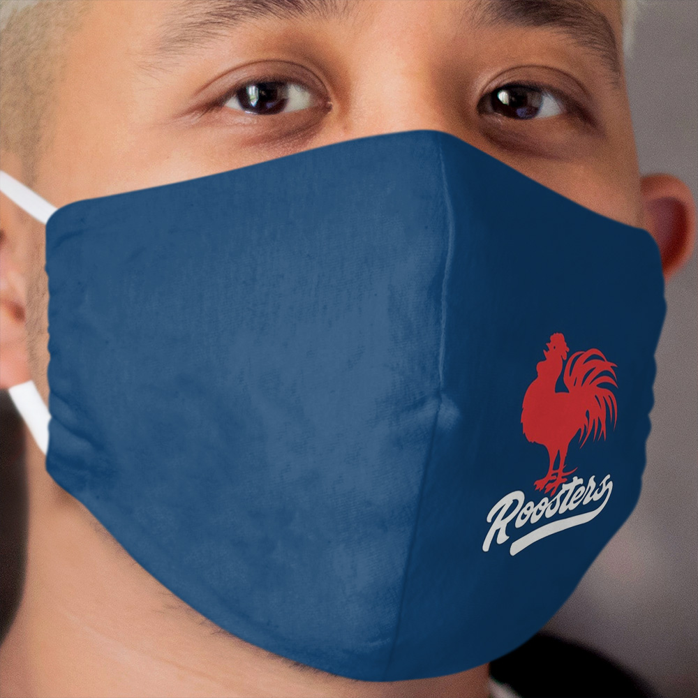 Sydney Roosters Cloth Face Mask - Red Cockerel with Tail on Rooster Blue Cloth Face Mask