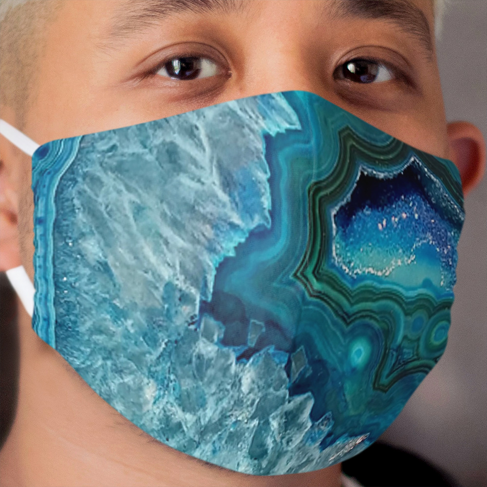 Teal Aqua Turquoise Blue Rock Agate Mineral Crystals Pattern Cloth Face Mask